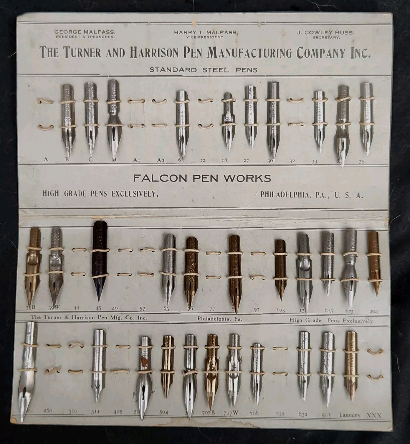 Antique Turner & Harrison Manuf Co Inc. Steel Writing Fountain Pen Sizing Nibs 