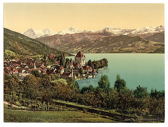 Oberhofen Bernese Oberland Switzerland 1890s Lake Thun Village Photochrom