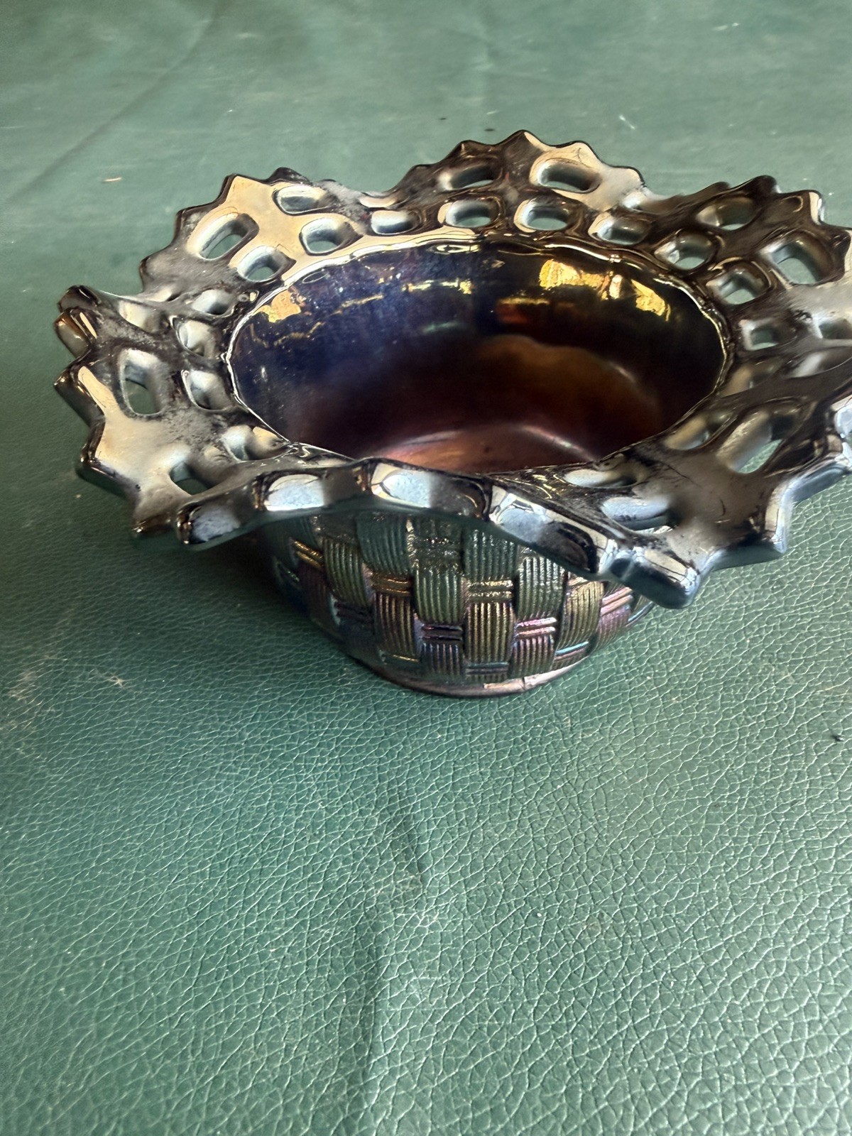 Amethyst Carnival Glass Openwork / Basketweave Bowl Amethyst Carnival Glass Openwork / Basketweave Bowl
