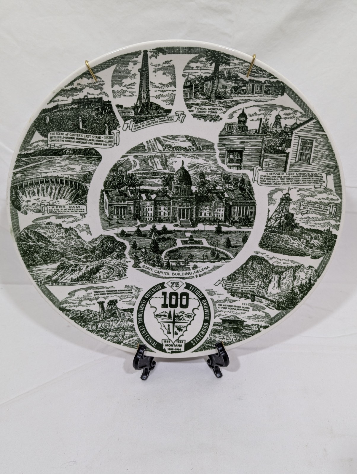 1964 Montana Centennial Statehood Jubilee Plate ■ Kettlesprings Kilns ■ Green