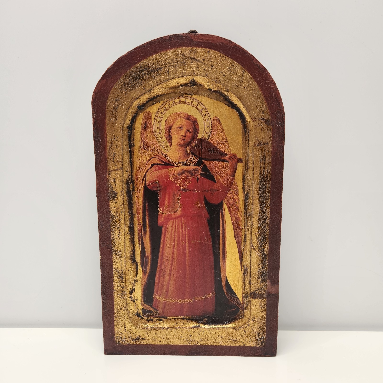 VTG Florentia Italian Gilt Wood Wall Plaque Fra Angelico Renaissance Angel Art