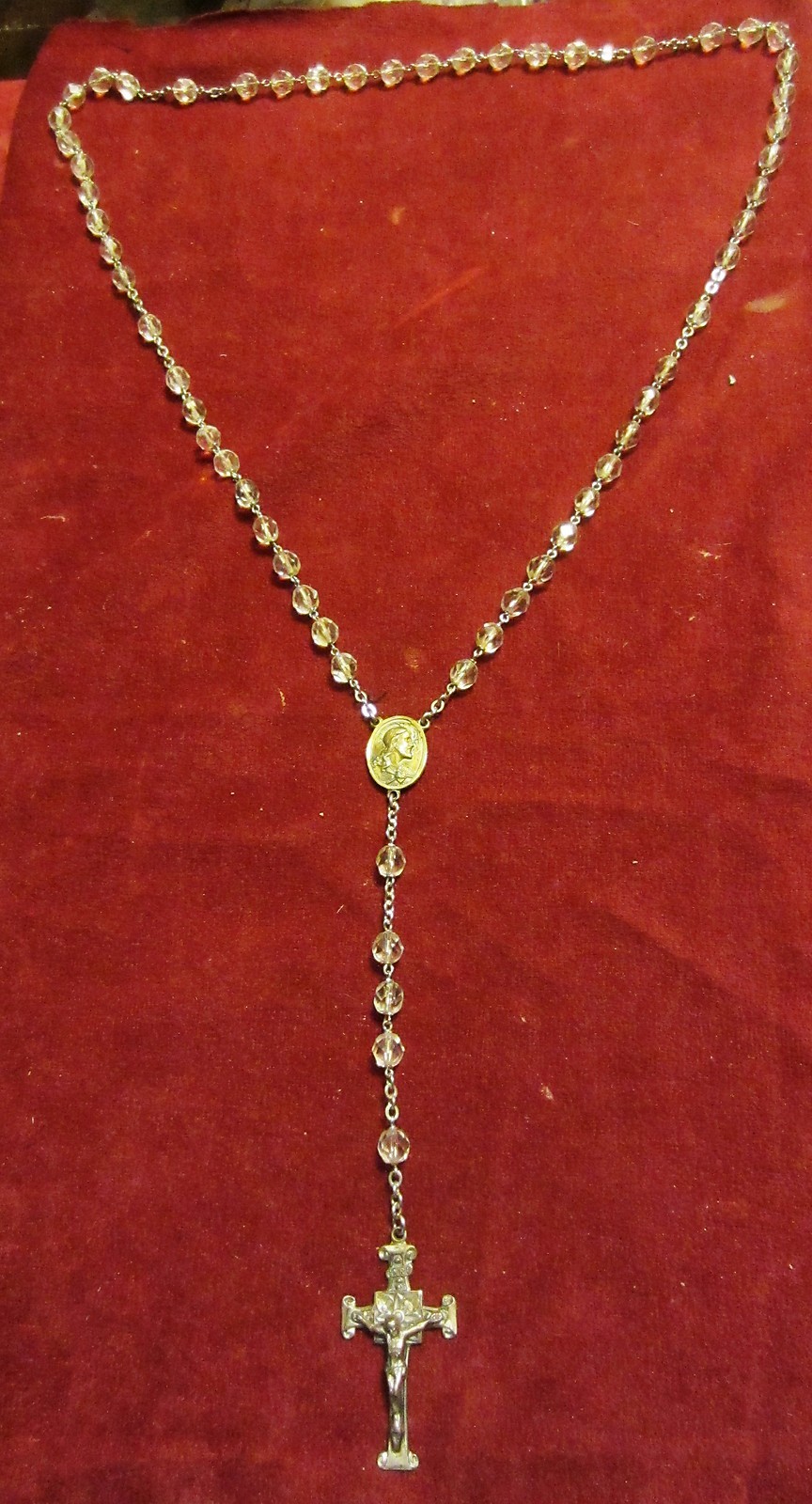 GORGEOUS VINTAGE  ROSARY - GLASS BEADS - STERLING CROSS
