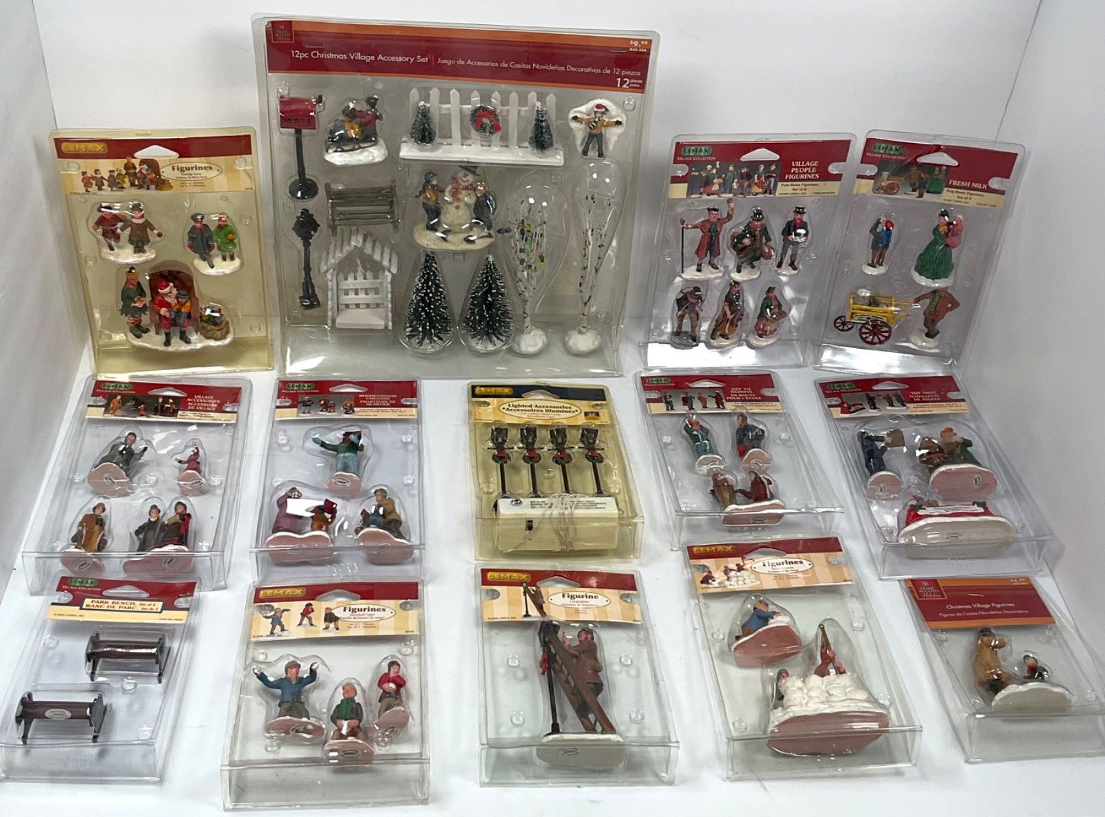 Christmas Village Accessories lot Trees, People,LightPosts, Benches, Clock, Mail Christmas Village Accessories lot Trees, People,LightPosts, Benches, Clock, Mail