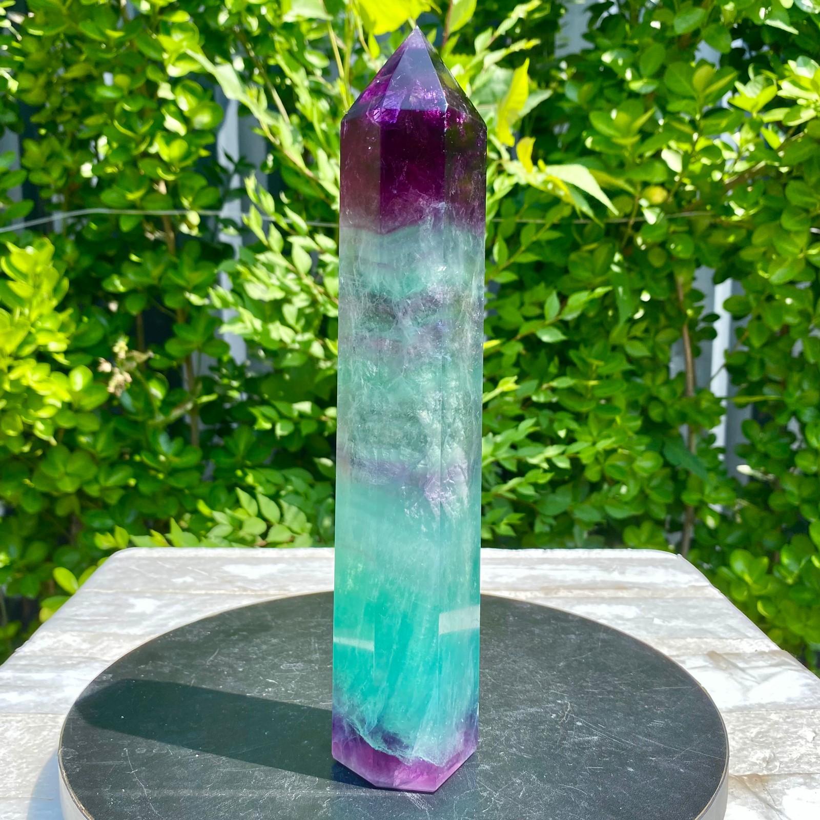 2.24LB Natural Rainbow Fluorite Obelisk Quartz Crystal Wand Tower Point Heal