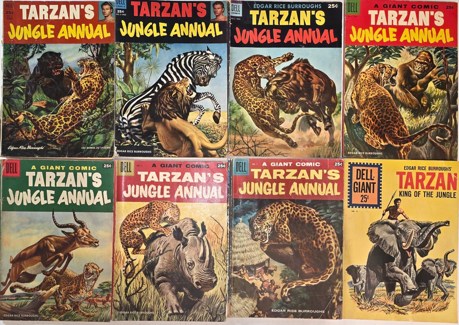 Tarzan\'s Jungle Annual Lot ☆8 #1-7* FN VG Dell 1952-1957 Edgar Rice Burroughs Tarzan\'s Jungle Annual Lot ☆8 #1-7* FN VG Dell 1952-1957 Edgar Rice Burroughs