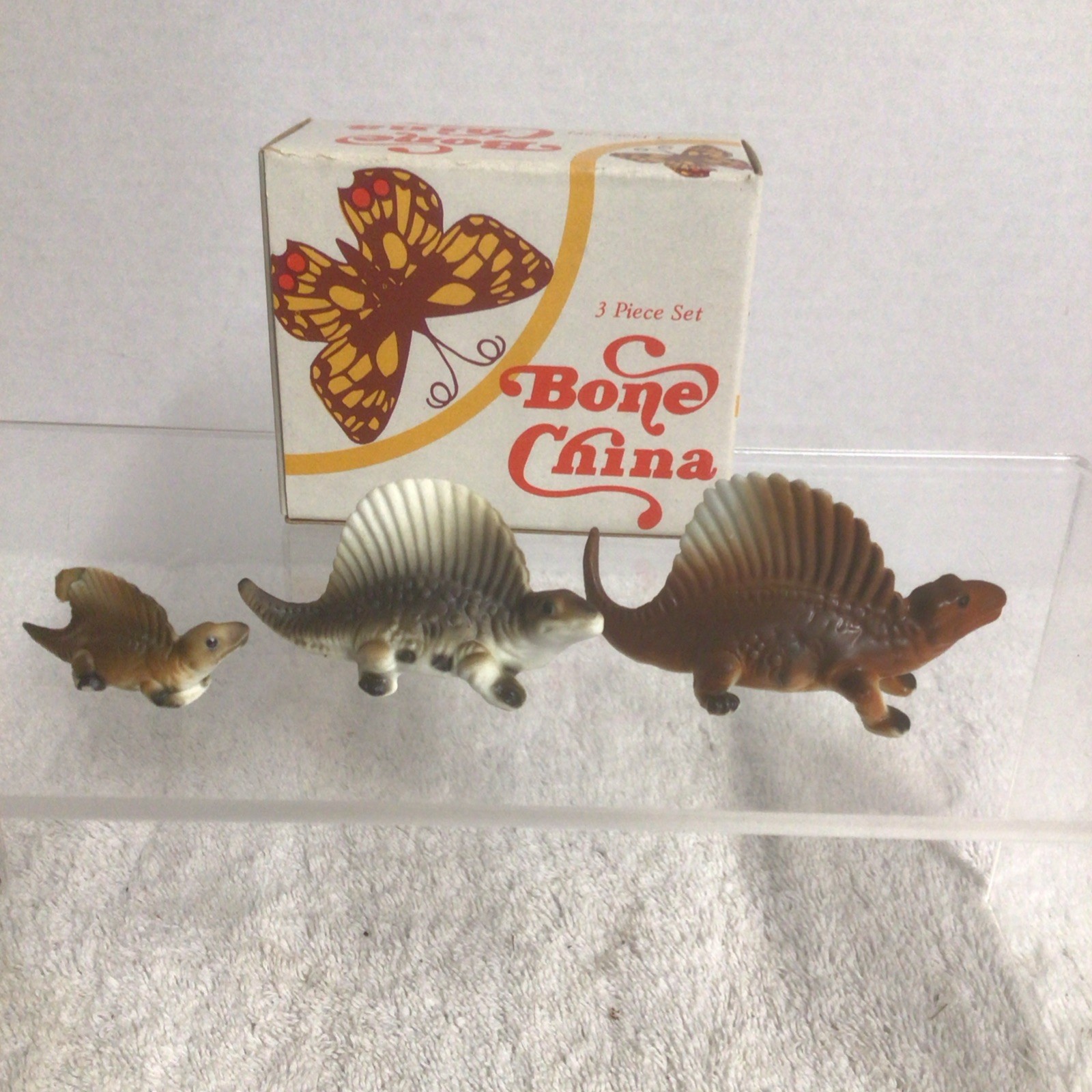 Vintage Bone China Miniatures - Three Dimetrodons In Original Box 83-506