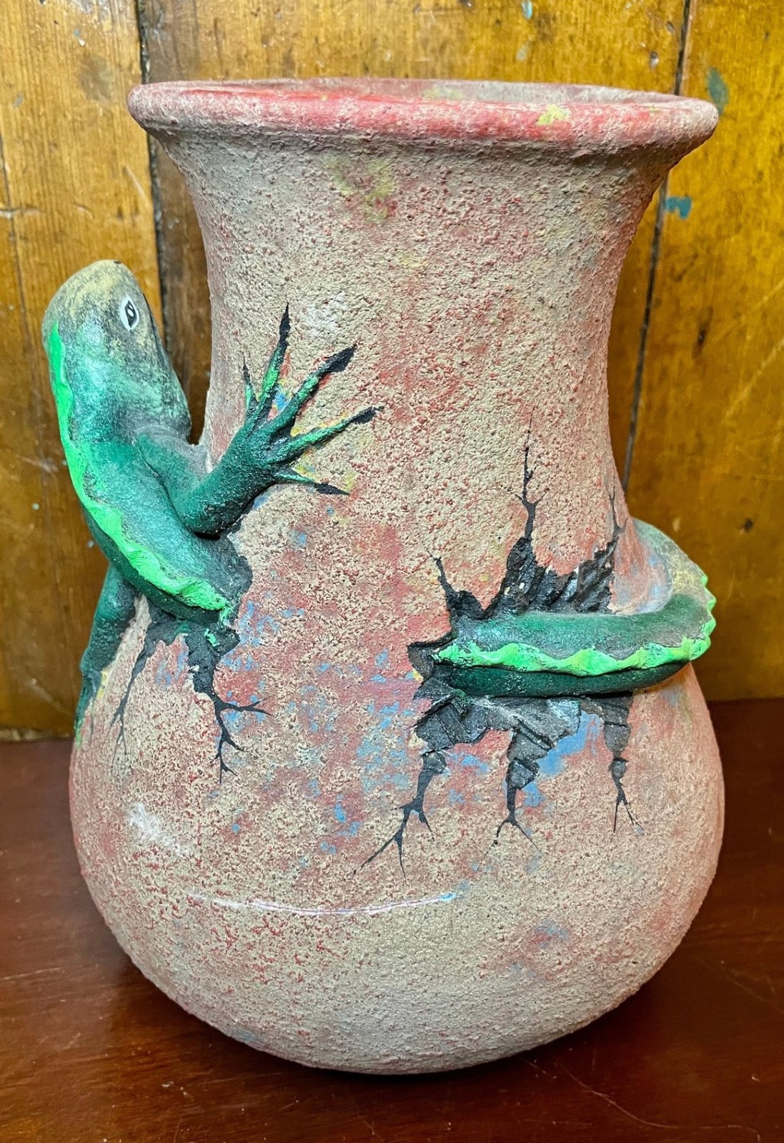 Vtg Mexican Folk Art Iguana Pottery Vase Rustic Pot Clay Southwest 11\