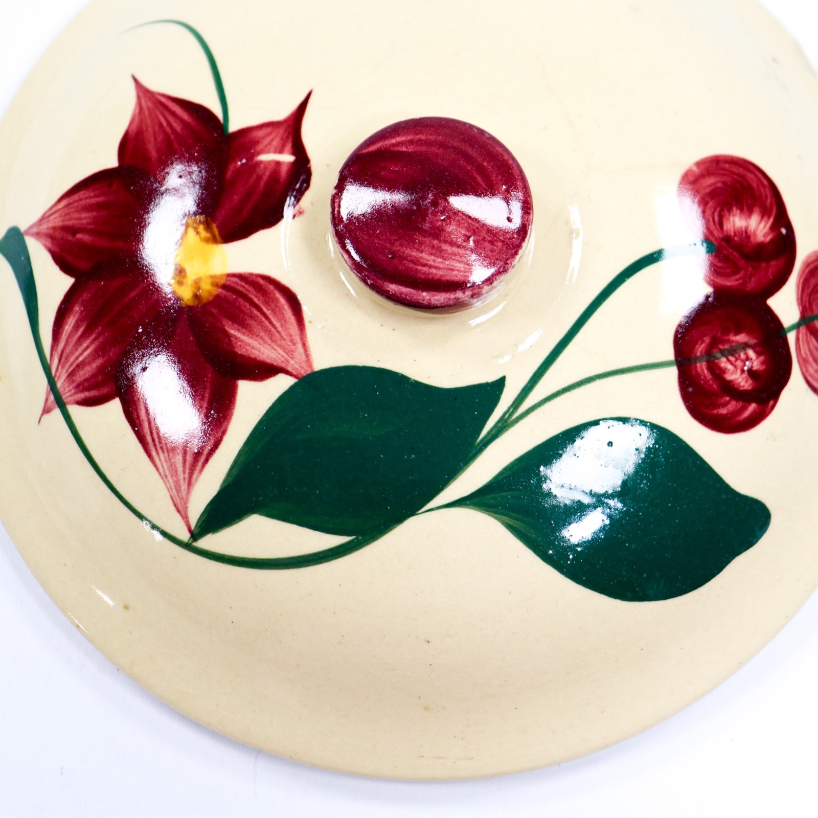 Vintage Watt Pottery LID ONLY For Casserole Starflower Cherries 7.5in Floral Vintage Watt Pottery LID ONLY For Casserole Starflower Cherries 7.5in Floral