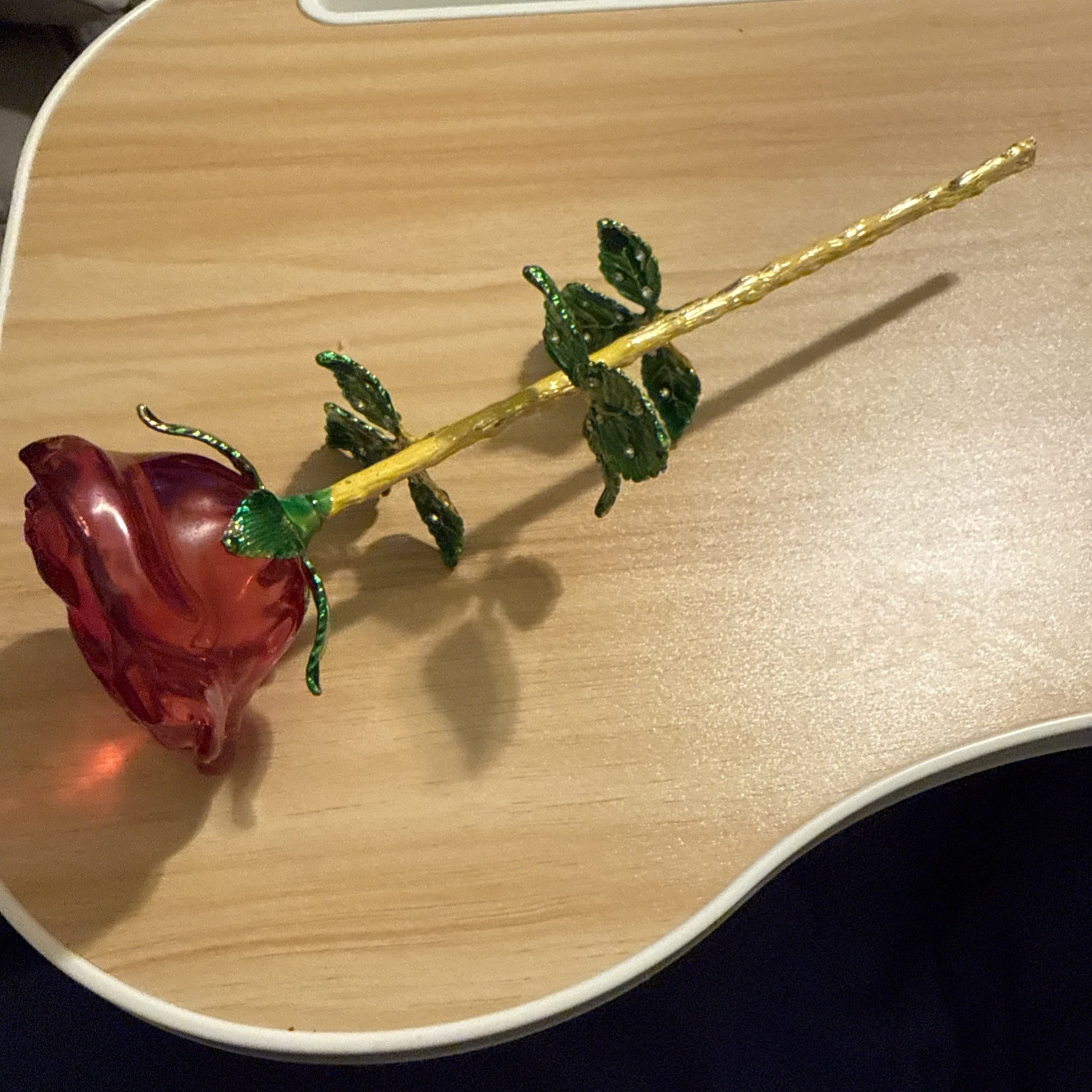 Monocrystalline Long Stemmed Rose With Green Leaves Monocrystalline Long Stemmed Rose With Green Leaves