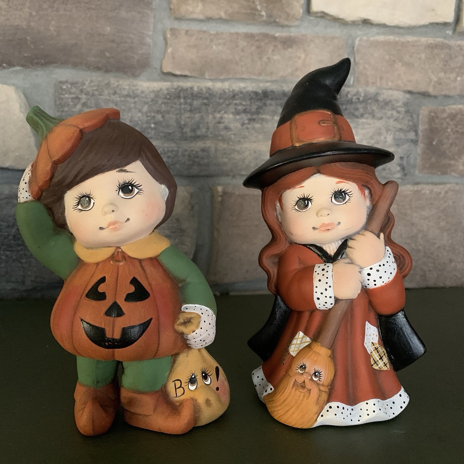 Vintage Halloween Dona Mold Sweet Tots Girl Witch Boy Pumpkin Jack O\'Lantern 7”