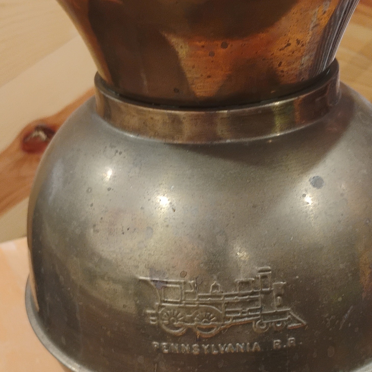 Pennsylvania Railroad PRR Metal Lantern Base w/ Steam Locomotive Engraving