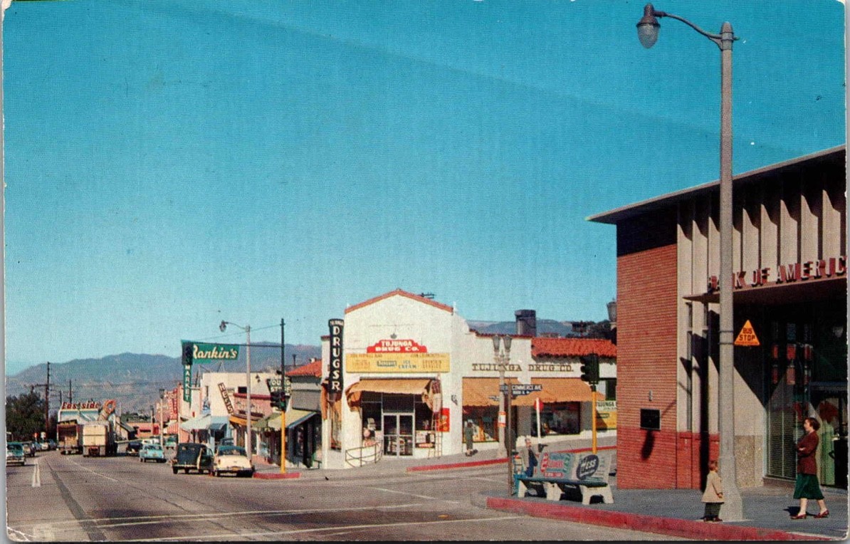 c1960 Foothill Blvd & Commerce St Tujunga California CA Los Angeles Postcard