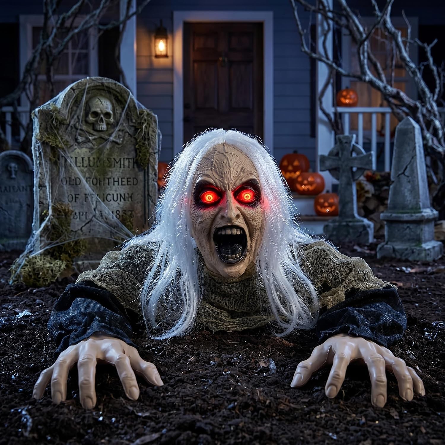Crawling Zombie Graveyard Prop: Animated Halloween Decoration with Scary Sounds