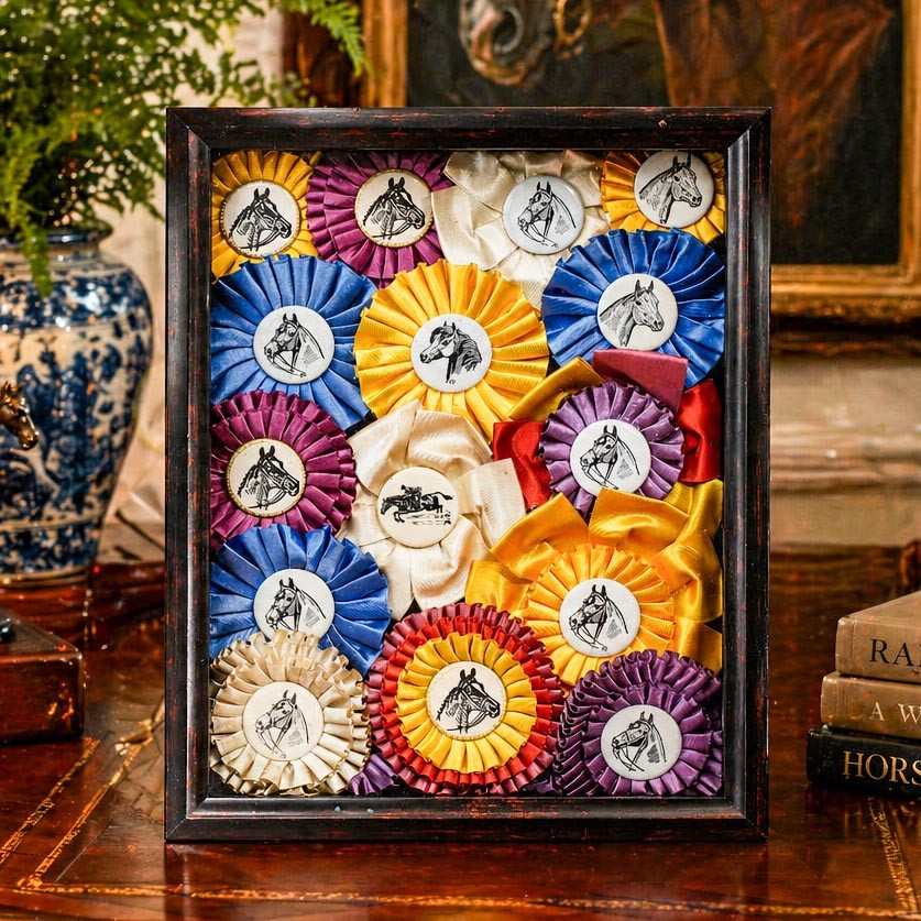 Unique Vintage Horse Show Ribbon Trophy Collage Shadow Box Framed Country Deco Unique Vintage Horse Show Ribbon Trophy Collage Shadow Box Framed Country Deco