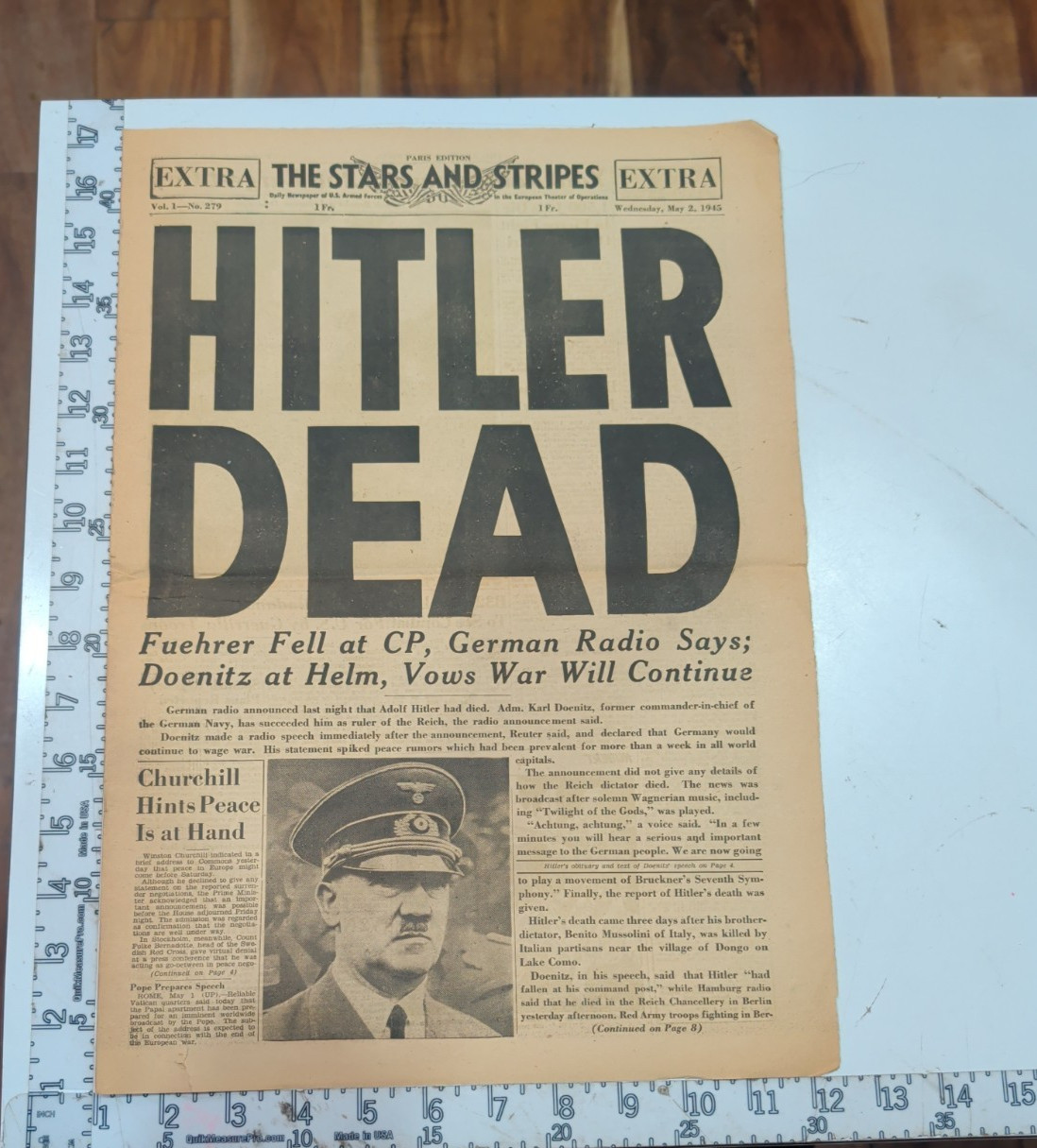 1945 Stars & Stripes PARIS EDITION HITLER DEAD WWII May 2 EXTRA Complete Origina