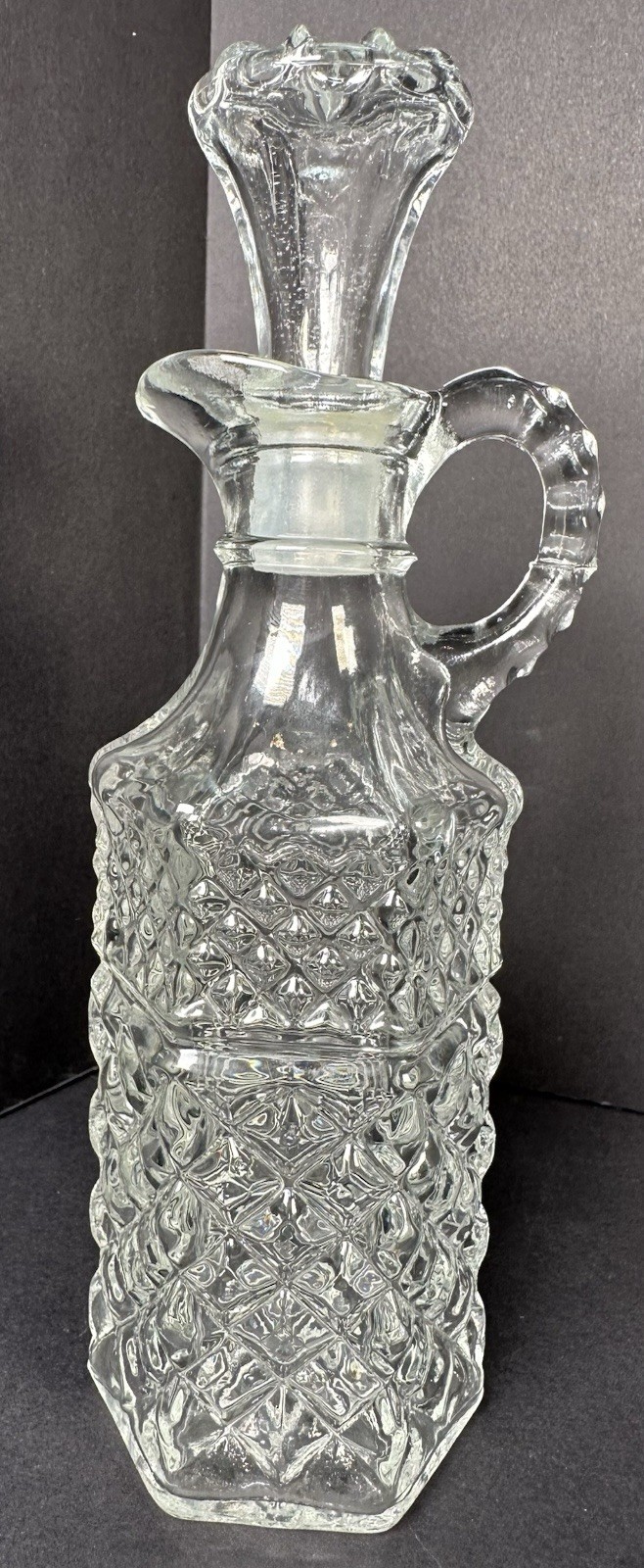 Anchor Hocking Wexford Pattern Clear Glass Oil and Vinegar Cruet Vintage 6 oz