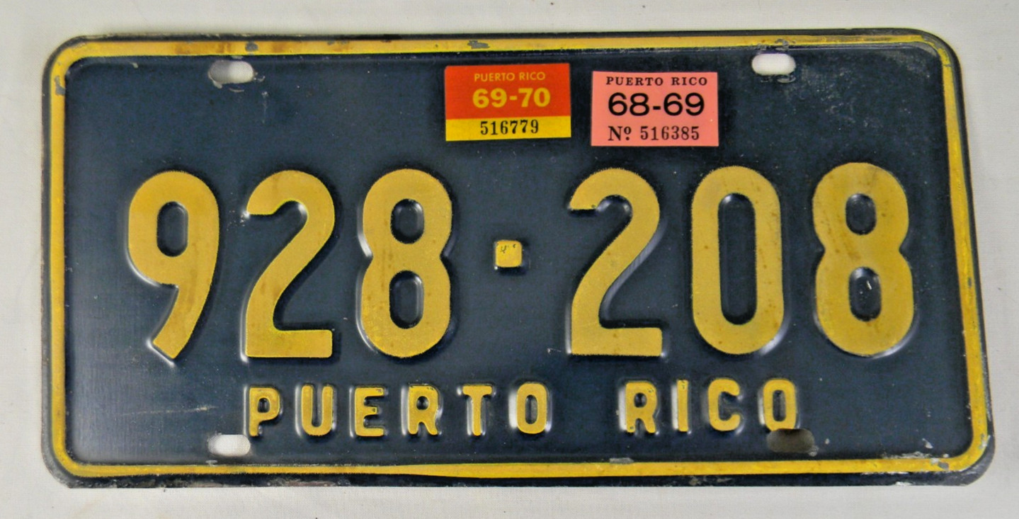 Vintage Puerto Rico License Plate 1968-1970 Vintage Puerto Rico License Plate 1968-1970