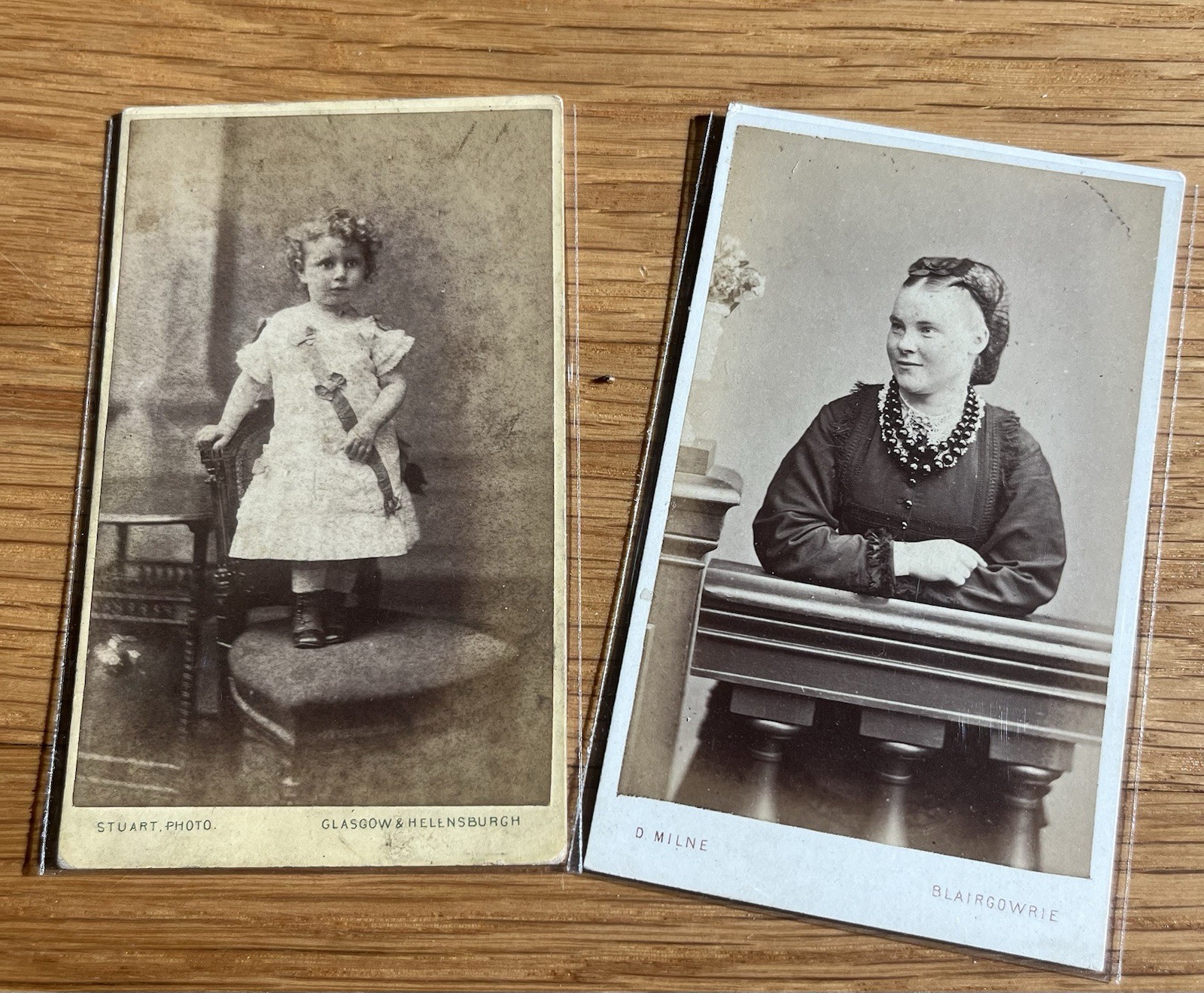 2 antique photos CDV little girl Glasgow woman Blairgowrie Scotland