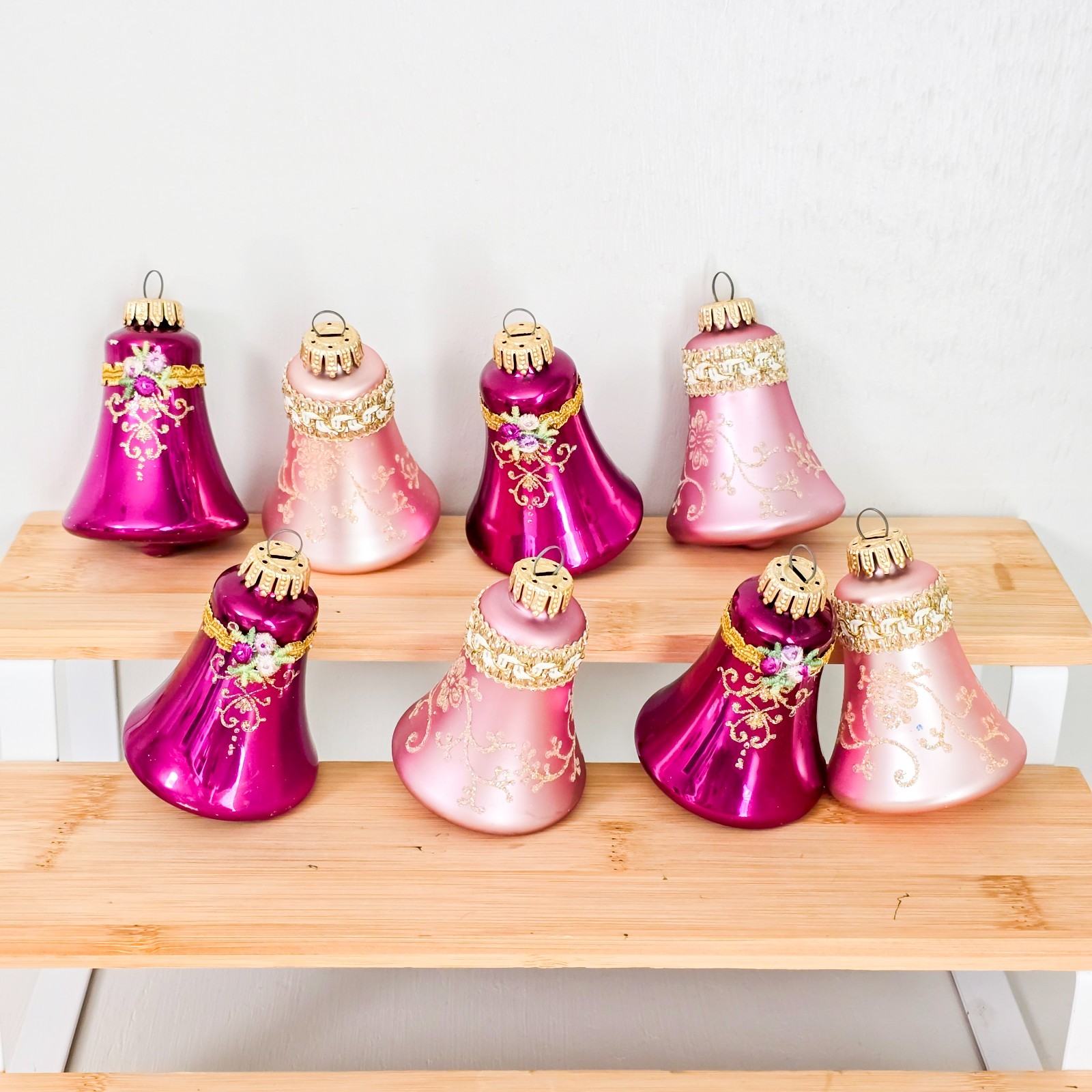 🔔 Vintage 1980s Krebs West Germany Glass Bell Christmas Ornaments Set of 8