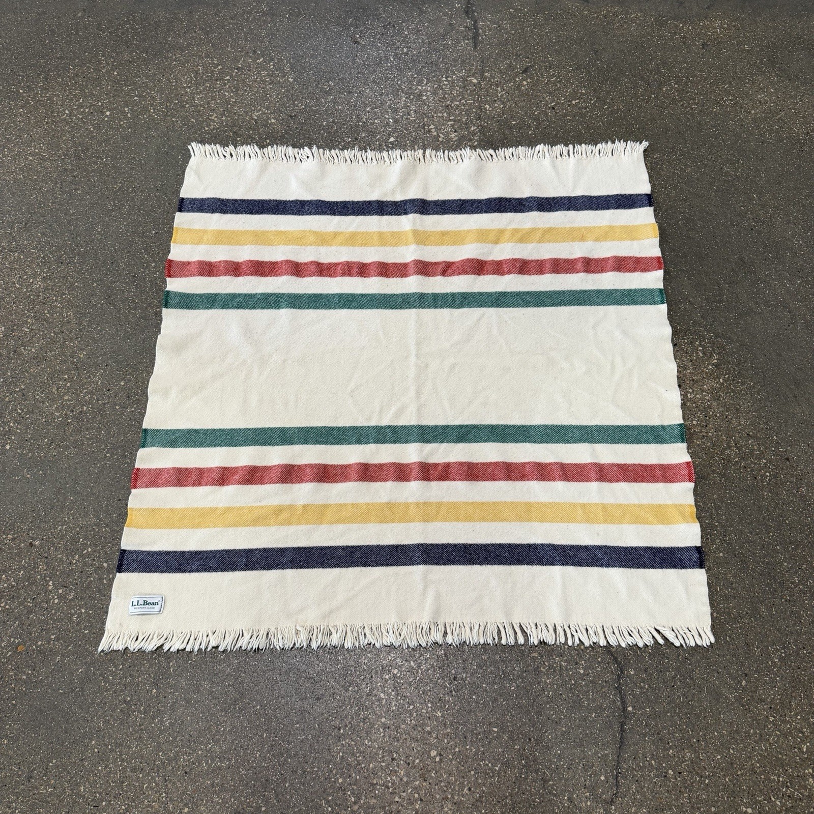Vintage LL Bean Hudson Throw Blanket Wool 4 Stripes Colorful USA Made 44x43 Vintage LL Bean Hudson Throw Blanket Wool 4 Stripes Colorful USA Made 44x43