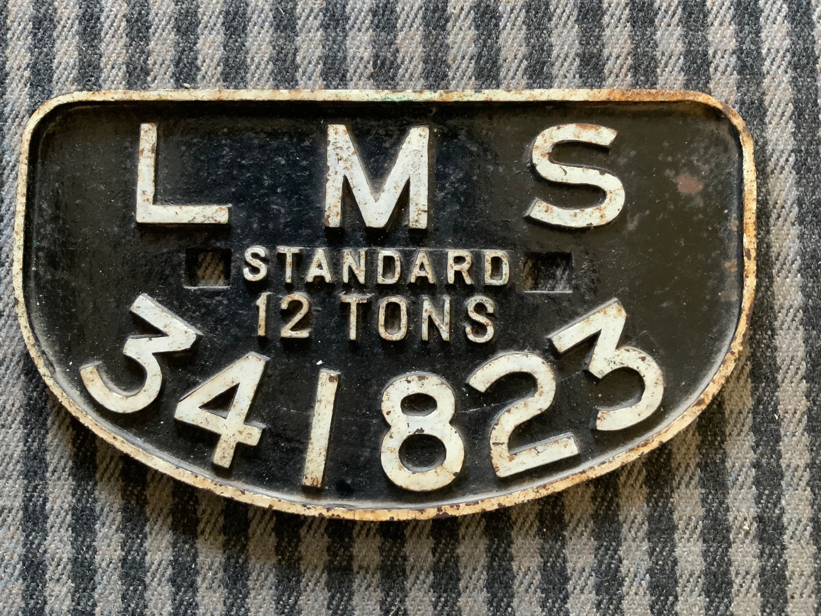 VINTAGE LMS 12 TONS 341823 RAILWAY WAGON CAST PLATE/SIGN