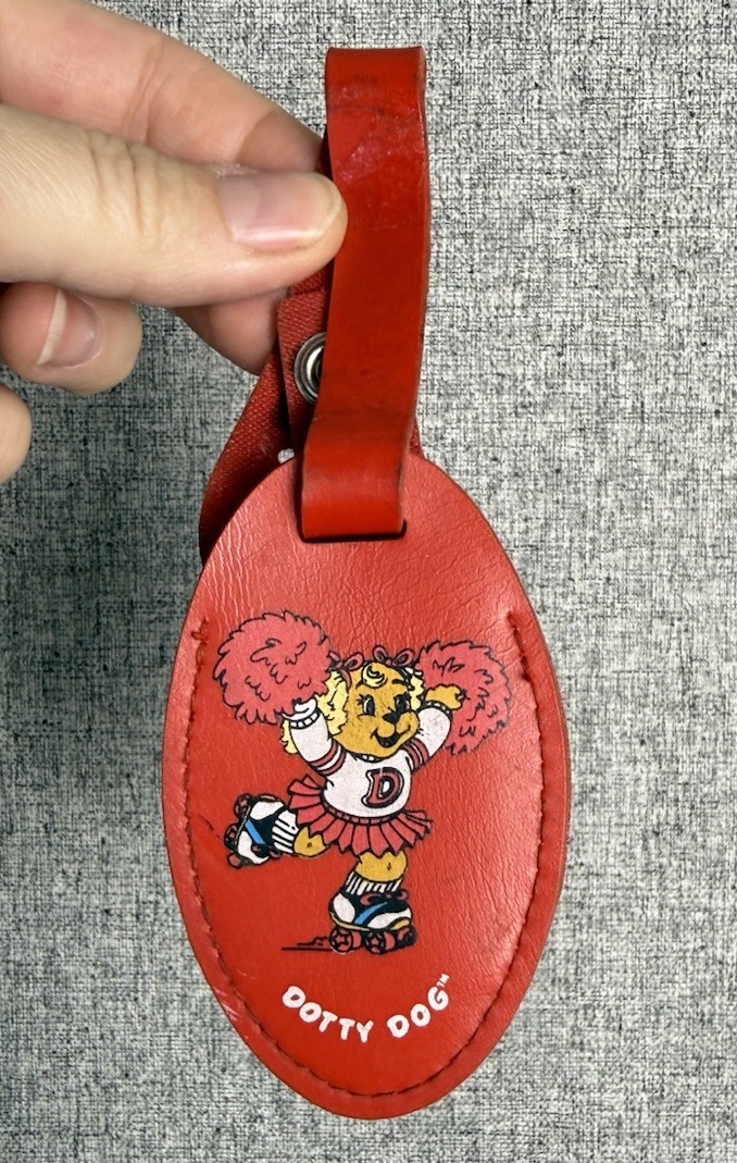 Vintage Get Along Gang Dotty Dog Figure Keychain Luggage Tag Cheerleader