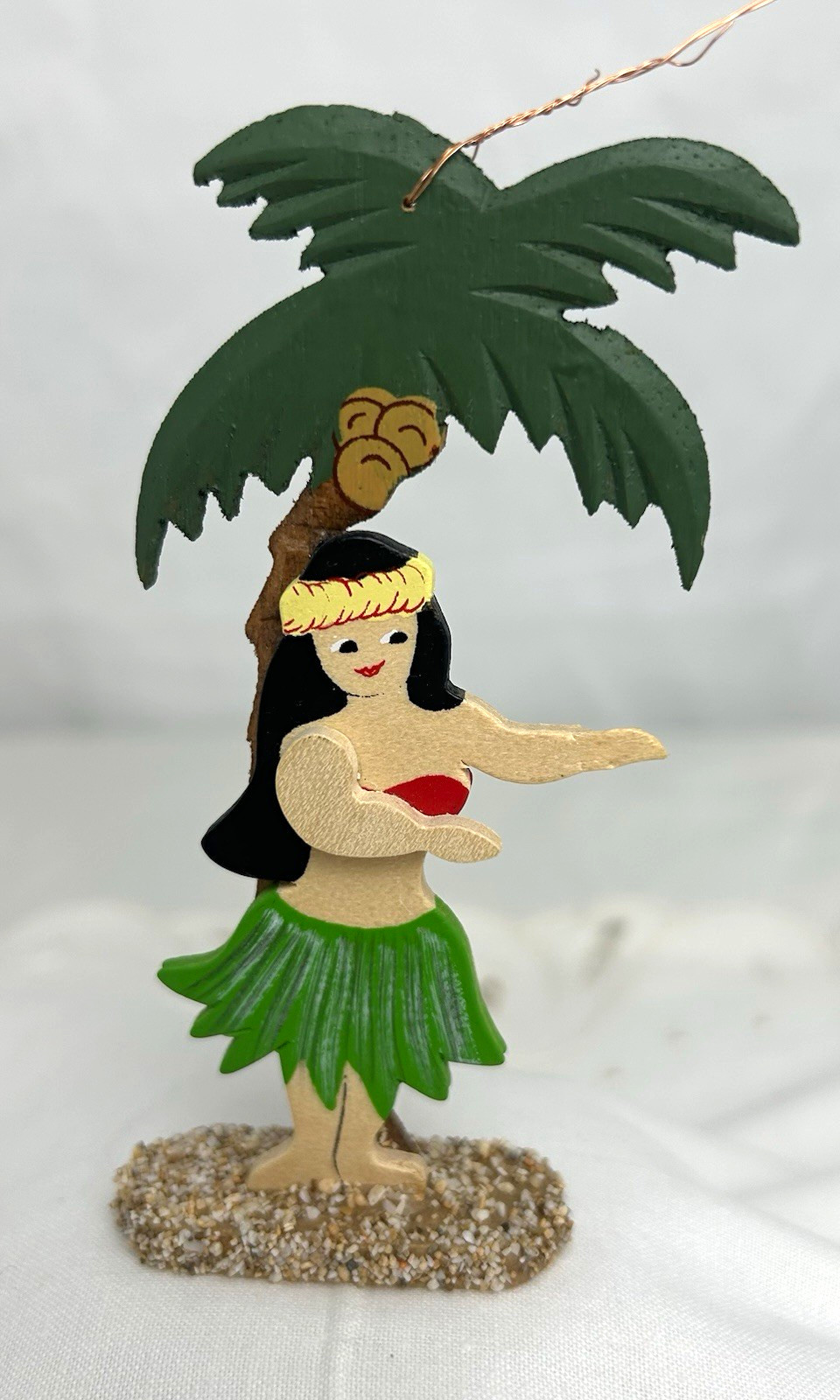Schmid Emgee Wooden Christmas Ornament Hawaii Hula Girl Palm Tree 5 in Vintage