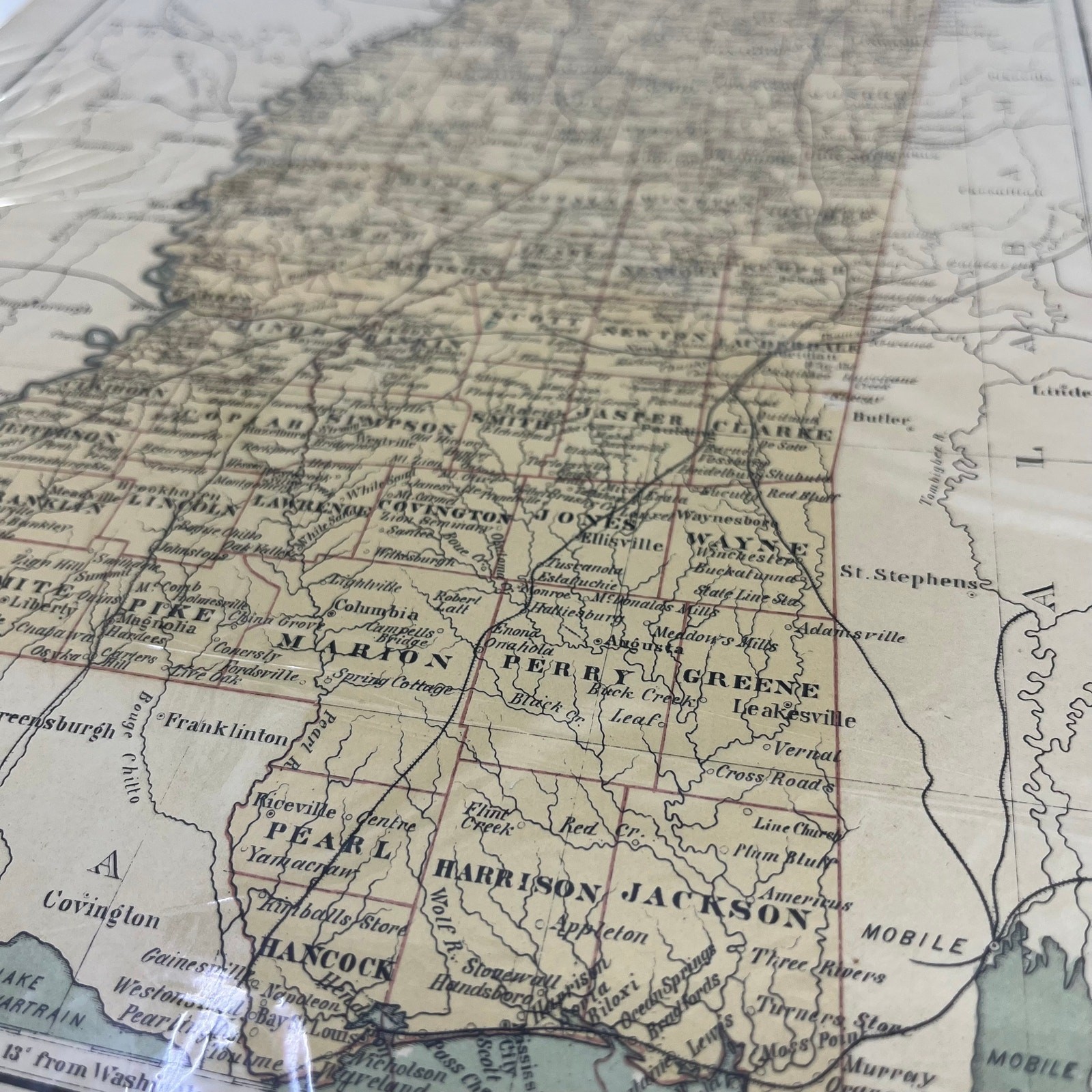 1884 Engraved Tinted Map of Mississippi 10 x 13\