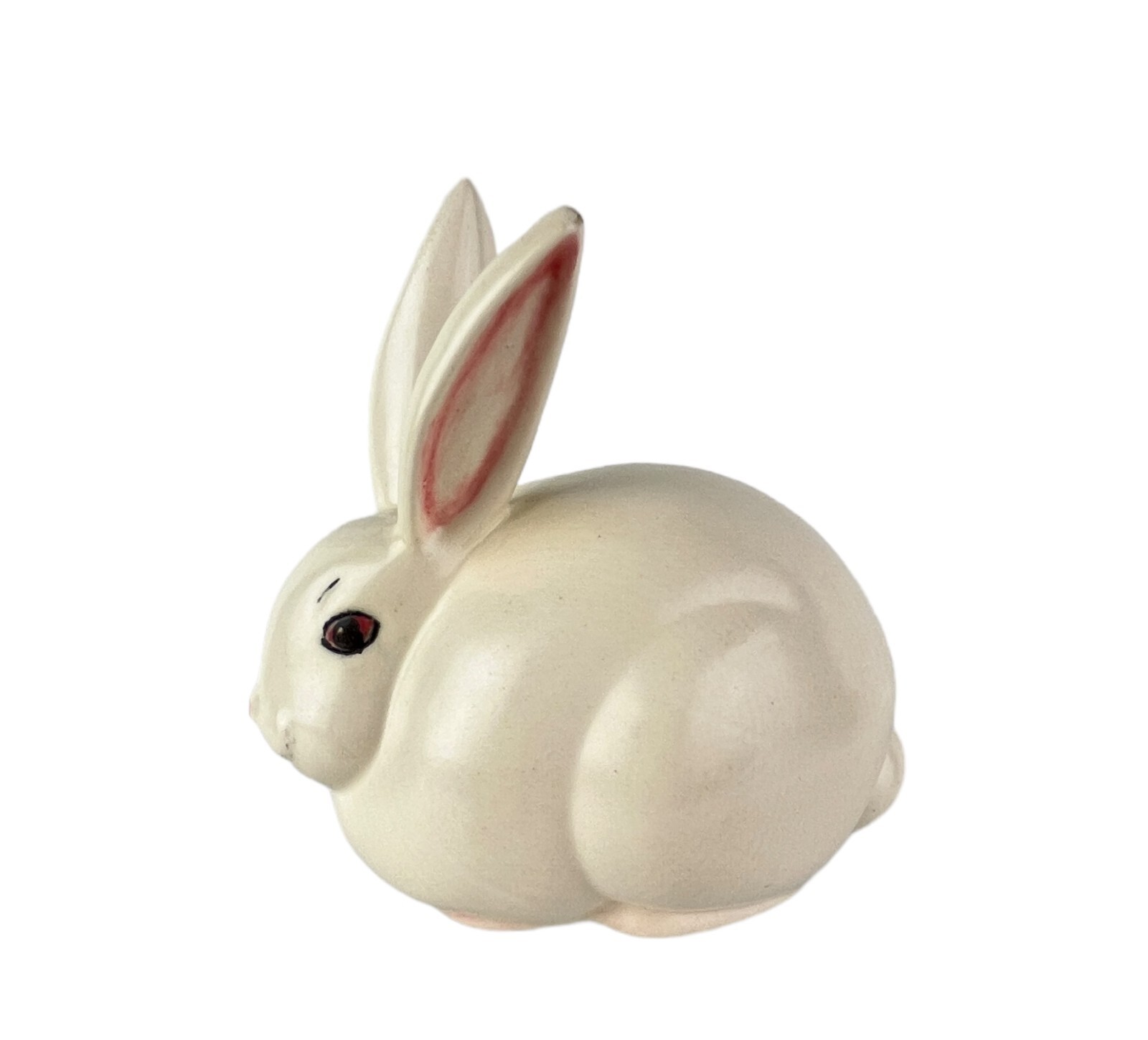 White Ceramic Bunny Rabbit Figurine Long Ears Pink Eyes Glazed Easter Decor 5\