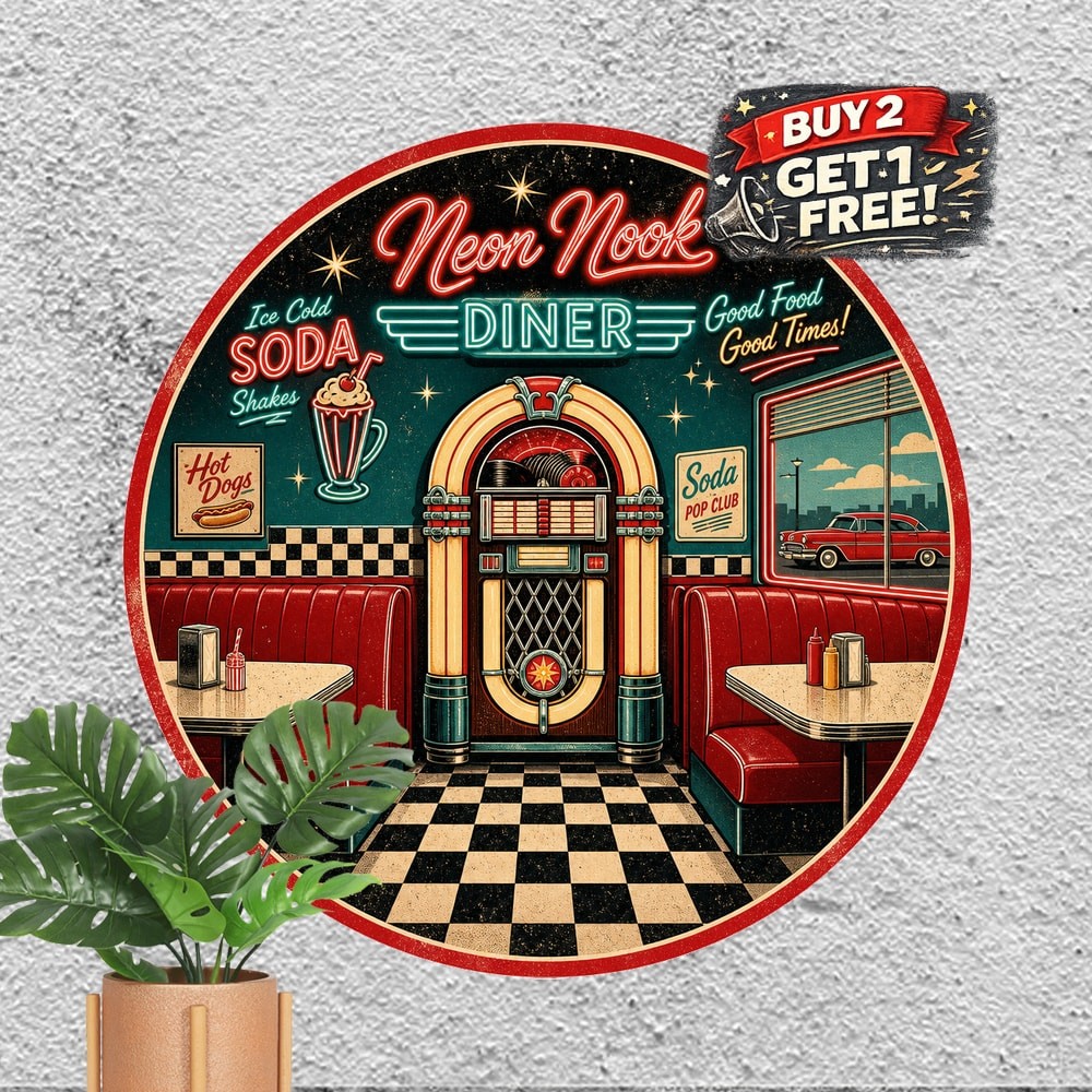 Retro American Diner Sign Metal Tin Sign Vintage Cafe Wall Decor Plaque 8x8