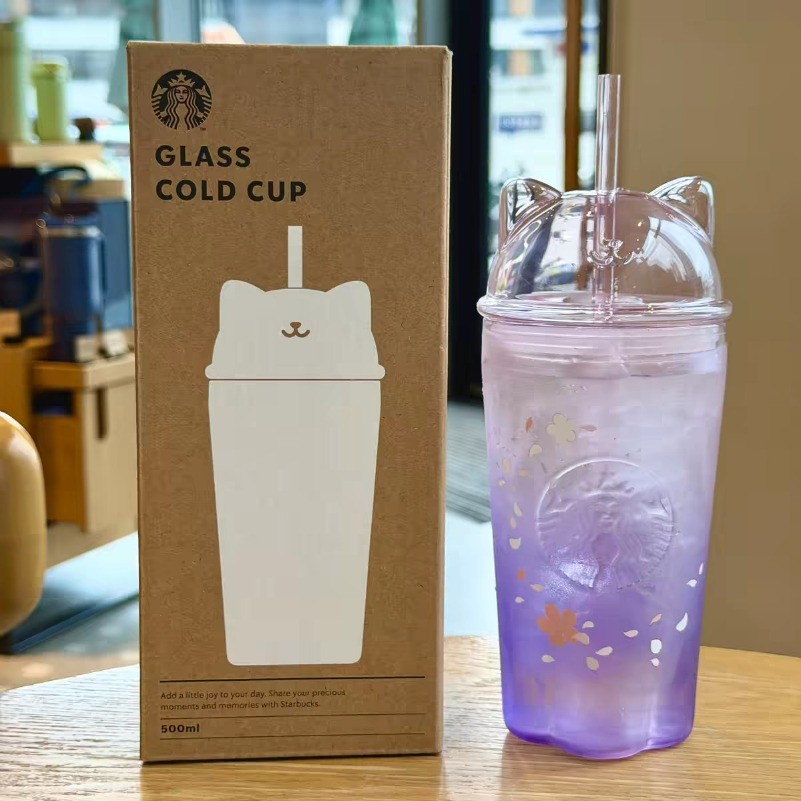 New Starbucks Korea 2026 Cherry Blossom Cat Glass Cold Cup 500ml Sakura Tumbler New Starbucks Korea 2026 Cherry Blossom Cat Glass Cold Cup 500ml Sakura Tumbler
