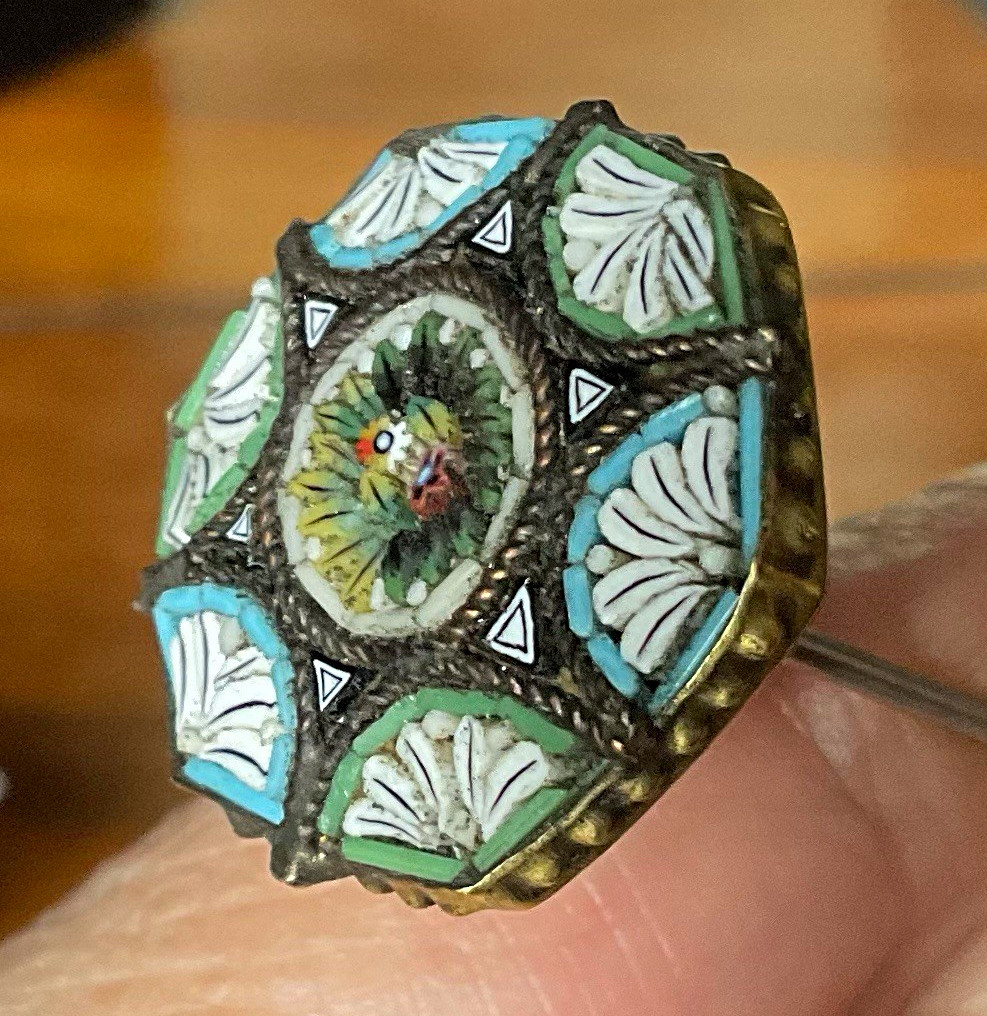 Antique Micro Mosaic Hat Pin 8”