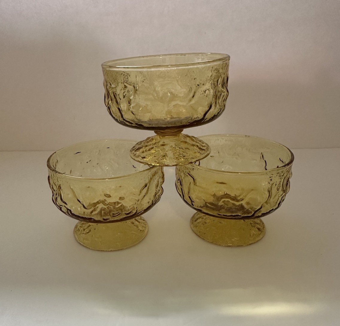 VTG 1960s Anchor Hocking Milano Amber Sherbet Dessert Glasses Set Of 3