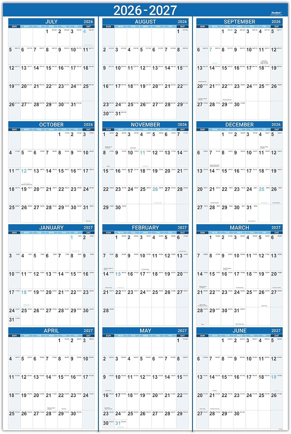 2026 Yearly Wall Calendar - JAN 2026 - DEC 2026, 22.8\