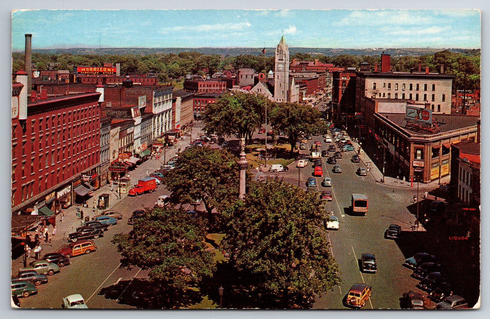 Vintage Postcard NY Watertown Public Square Aerial View 50s Cars Trucks -4765