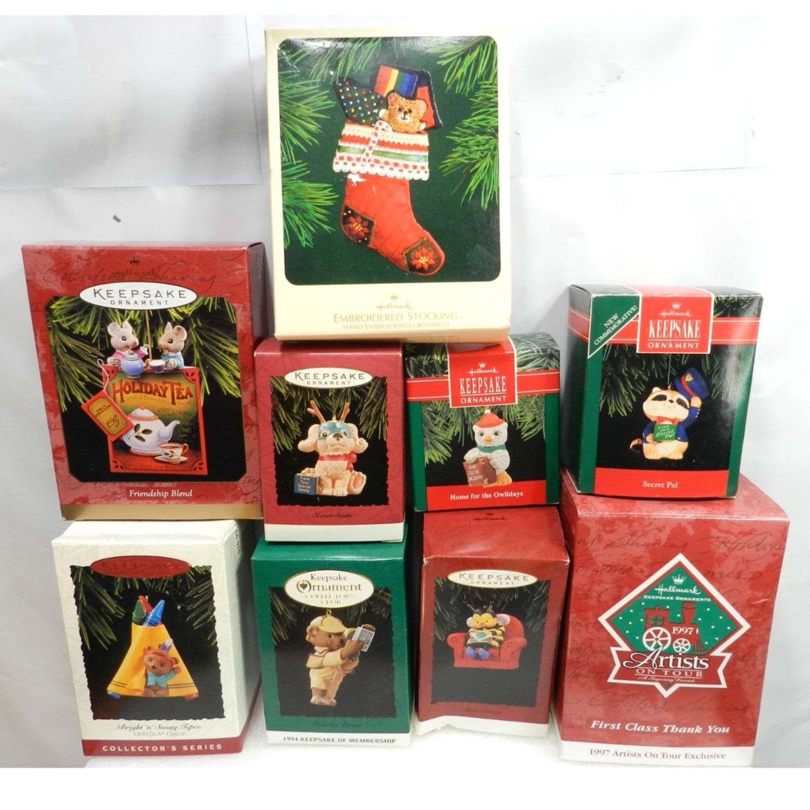9 Hallmark Keepsake Ornaments 90's NIB Bears Mice Bees Birds (U43K)