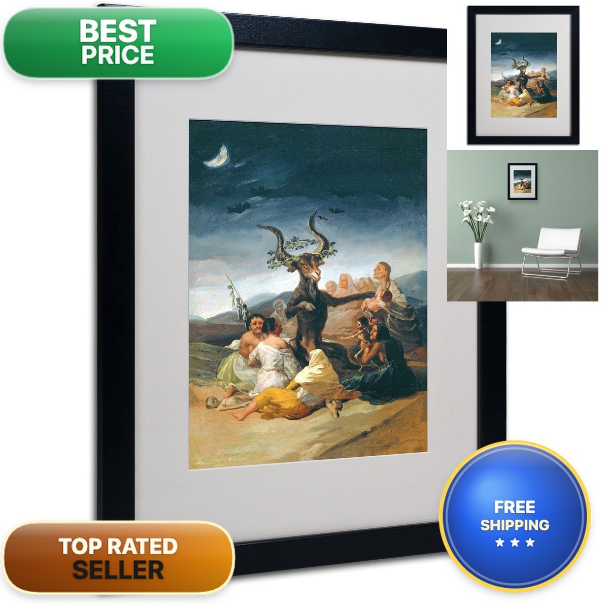 Trademark Fine Art The Witches' Sabbath by Francisco Goya Black Frame 16x20