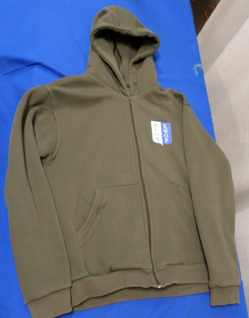 DISCONTINUED OD GREEN MILITARY KOSOVO KFOR UNIT DEPLOYMENT HOODIE SMALL