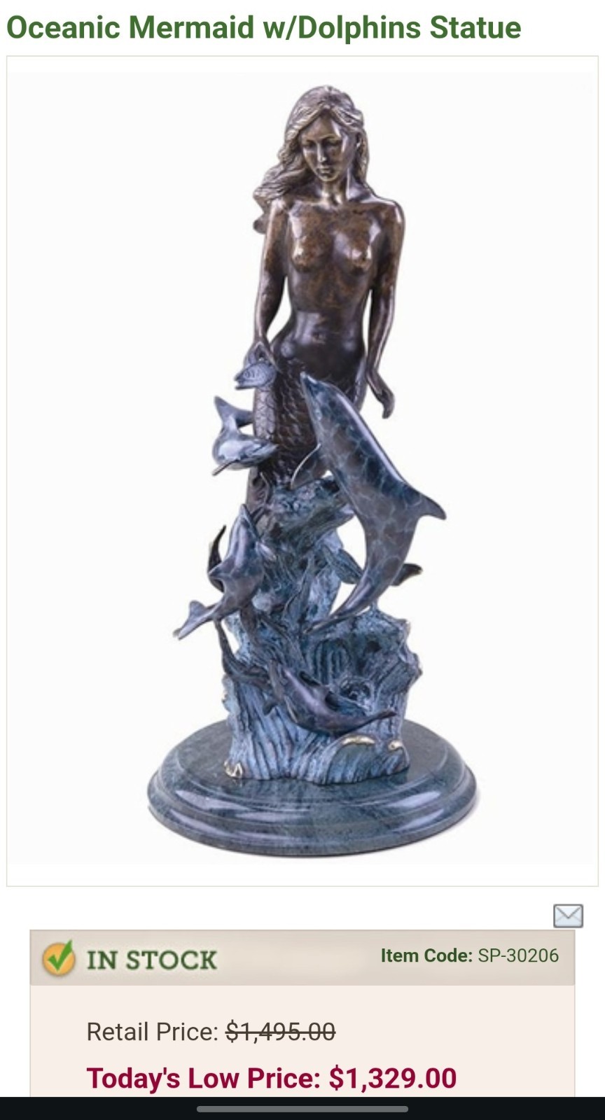 Judith of The Sea Brass Mermaid Statue Sculpture Home Decor
