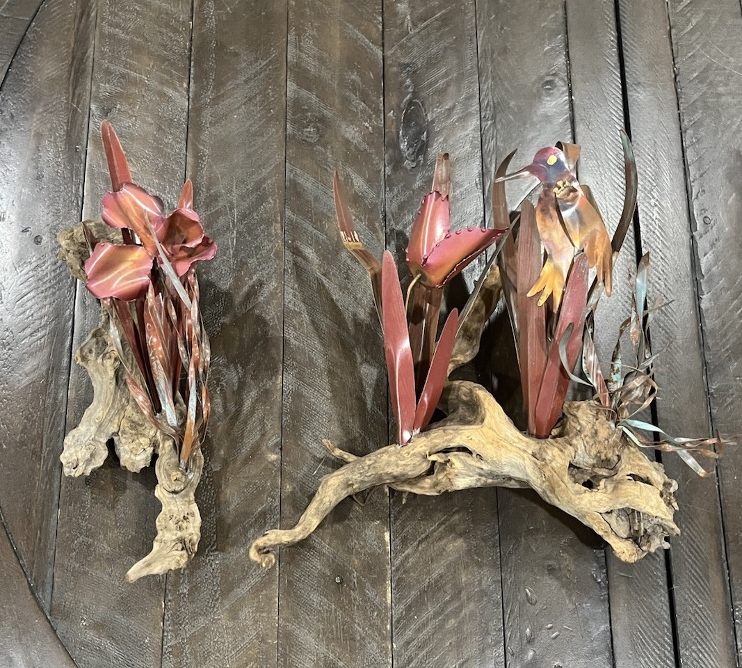 Copper Driftwood Birds Flower Wall Art Vintage Nature 2 Piece Beach Decor Copper Driftwood Birds Flower Wall Art Vintage Nature 2 Piece Beach Decor