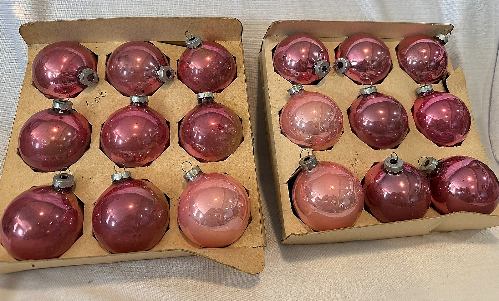 Vtg Shiny Brite Pink Glass Ball Christmas Ornaments - Original Box - Set of 2