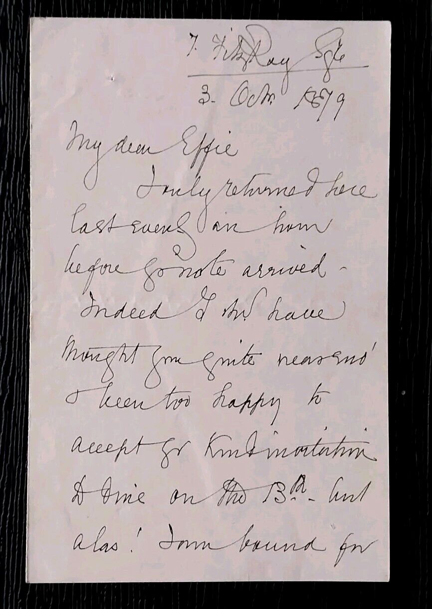 LADY ELIZABETH EASTLAKE AUTOGRAPHED SIGNED ORIGINAL 1879 LETTER TO EFFIE GRAY