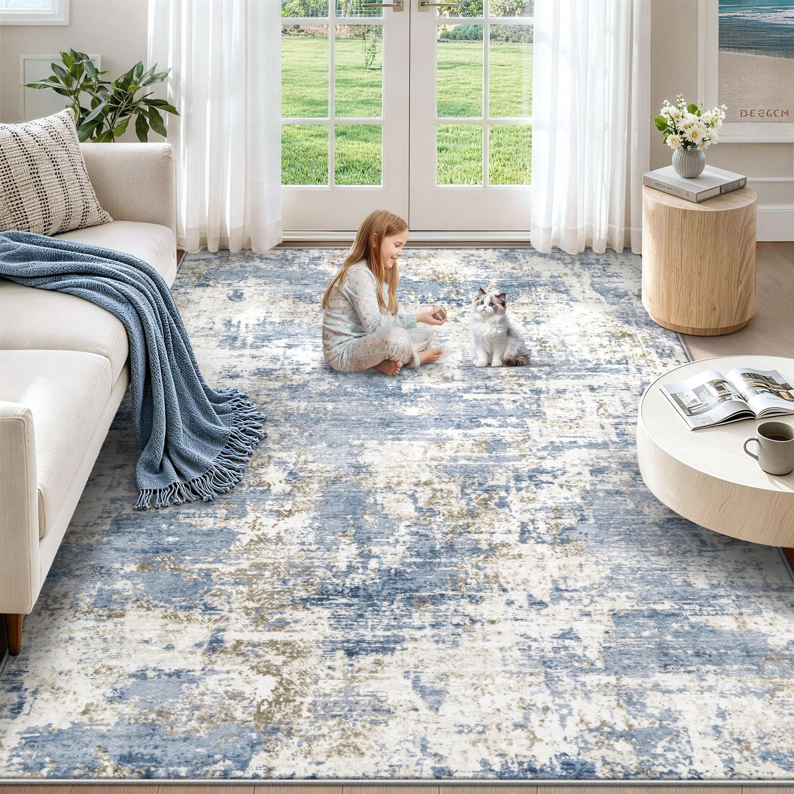 XLUEZ 5x7 Area Rugs for Living Room, Washable Modern Abstract Large Area Rug ...