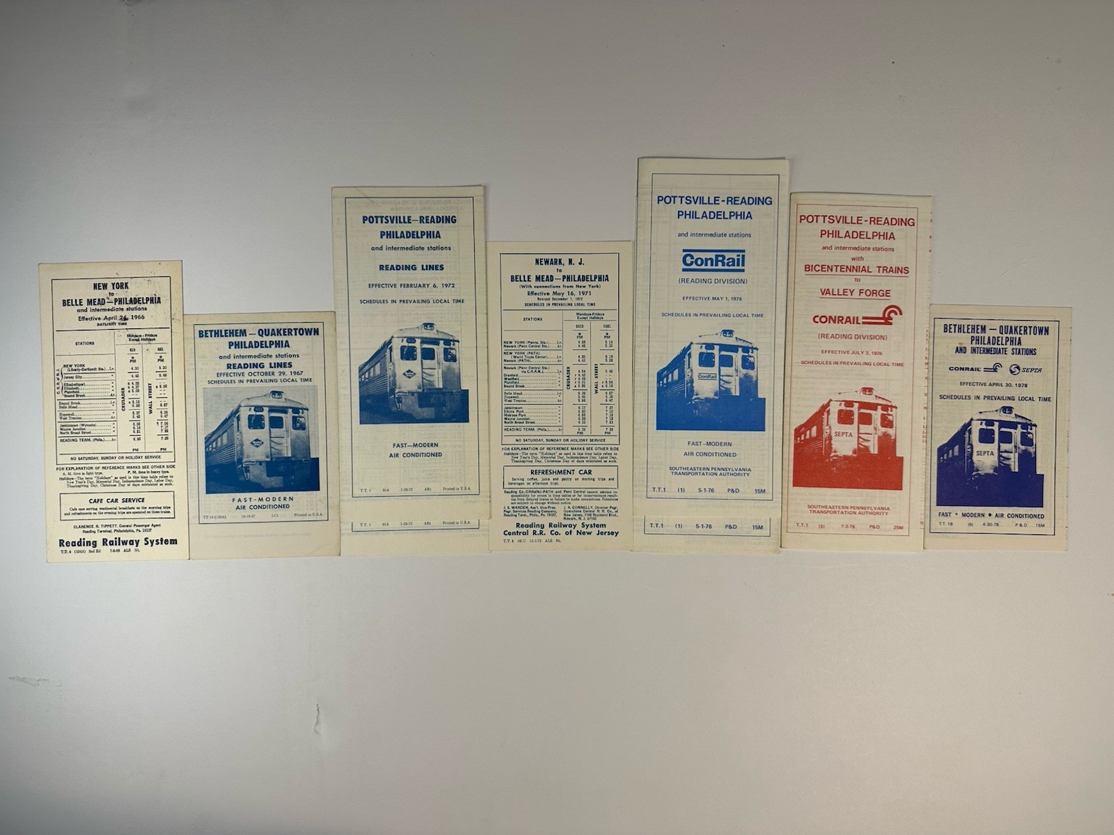 Vintage Reading Railroad Timetables Lot of 7 Conrail SEPTA Bicentennial 1966-78