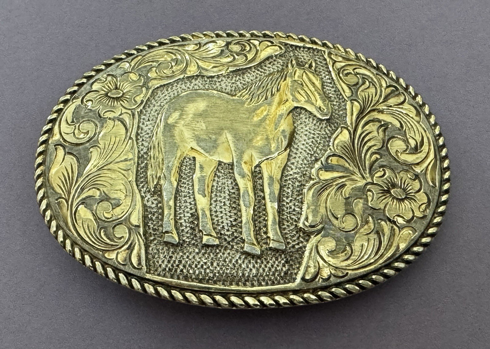 Vintage Crumrine 22K Gold on Sterling Silver Standing Horse Trophy Belt Buckle Vintage Crumrine 22K Gold on Sterling Silver Standing Horse Trophy Belt Buckle