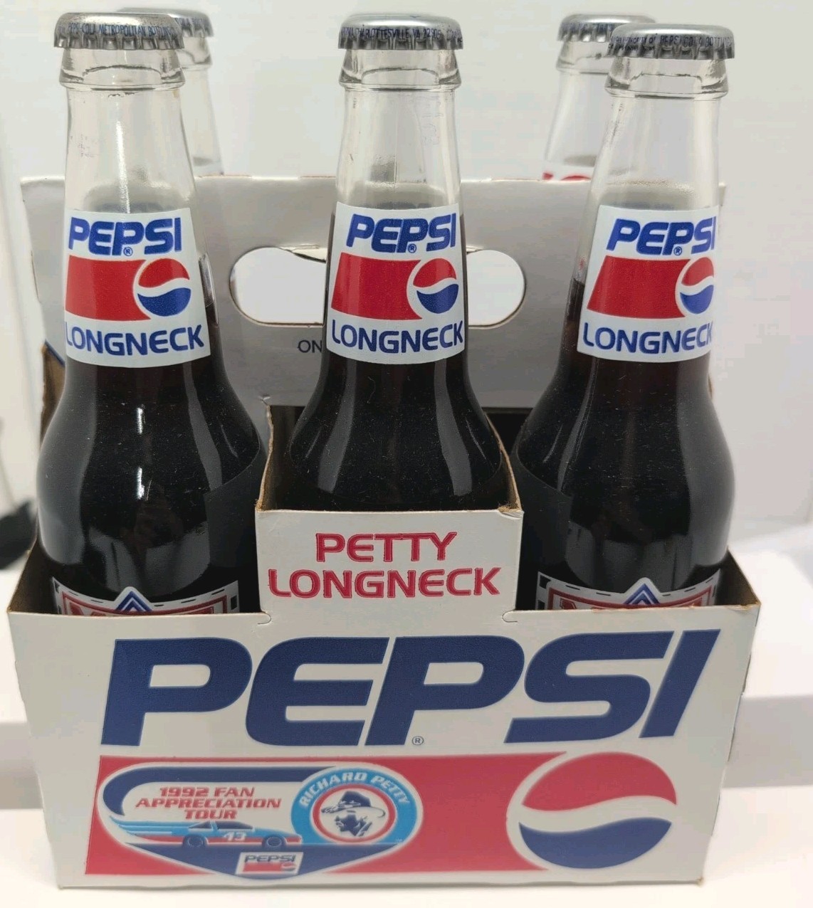 1992 Richard Petty 6 Pack Pepsi Bottles Full/Sealed Pretty Longneck #43 1992 Richard Petty 6 Pack Pepsi Bottles Full/Sealed Pretty Longneck #43