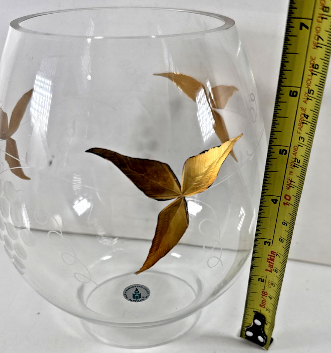 Vtg Partylite Tuscany Gold Leaf Etched Glass Globe HB4200G  7