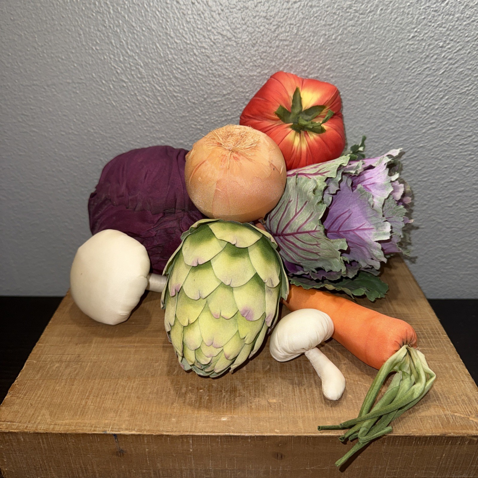 Vintage Realistic Fabric Vegetables Set of 8 Cabbage Onion Mushrooms Carrot Etc