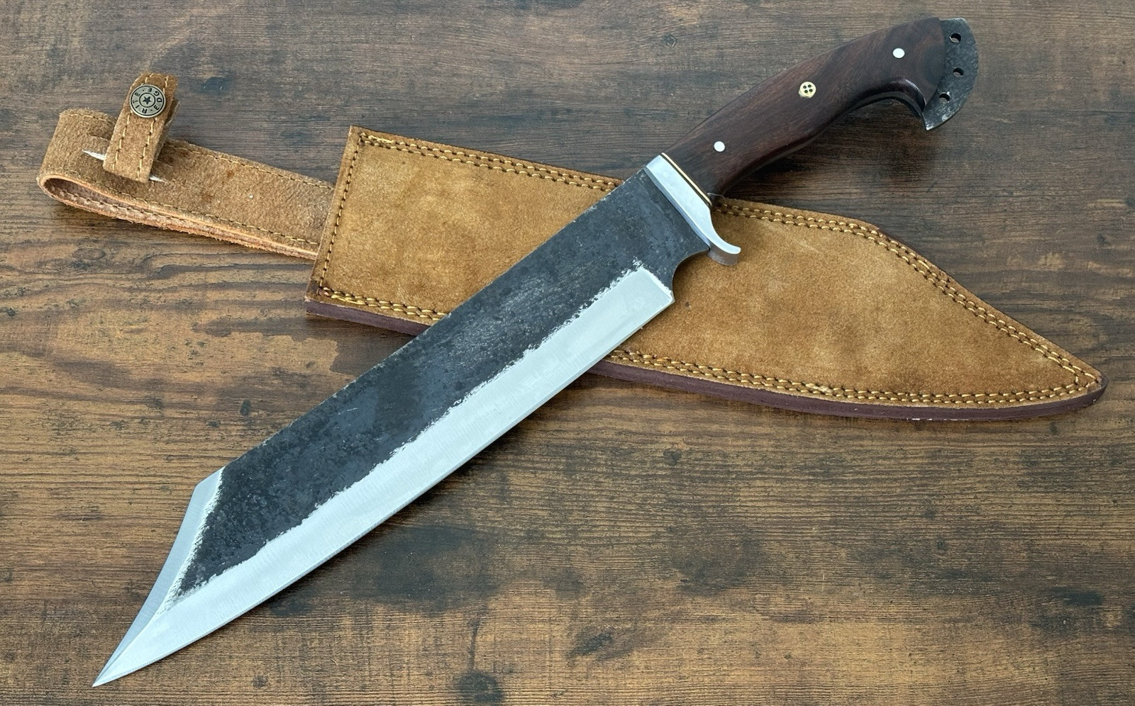 18” Reverse Tanto Bowie Knife Full Tang SHARP Forged Carbon Steel Suede Sheath 18” Reverse Tanto Bowie Knife Full Tang SHARP Forged Carbon Steel Suede Sheath