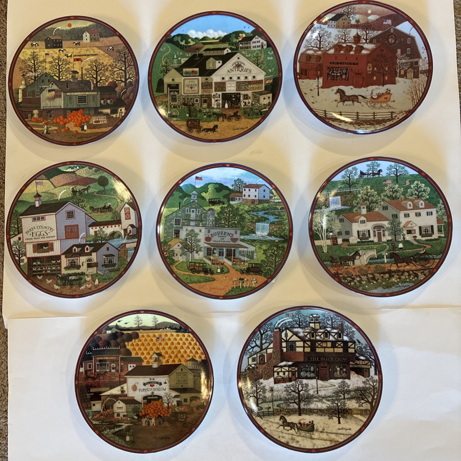 Bradford Exchange 1990s Plates Charles Wysocki's Peppercricket Grove, Set of 8